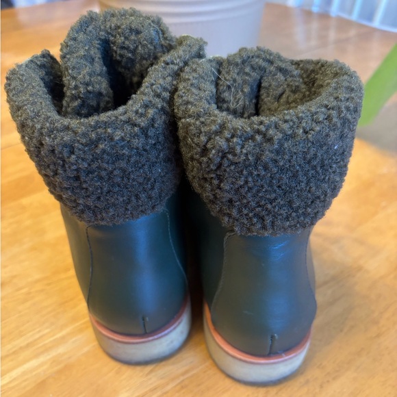 Anthropologie Stylish Green Leather Lace-Up Boots with Fur Lining Size 7 - Picture 3 of 8